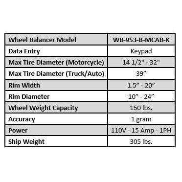 iDEAL WB-953-B-MCAB-K Motorcycle Wheel Balancer