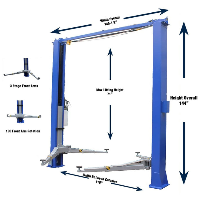 Tuxedo TP11KC-DX 11,000 lb Two Post Clear Floor --Direct Drive - Bi-Symmetric - 3 Stage - Single Point