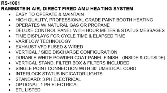 TUXEDO RS-1001 DIRECT FIRED AMU HEATING SYSTEM