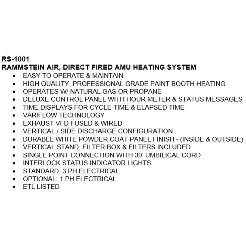 TUXEDO RS-1001 DIRECT FIRED AMU HEATING SYSTEM
