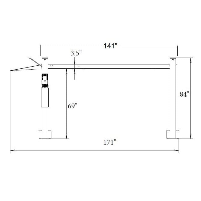 Triumph NSS-8SQ 8,000 lb. Shorter Length 4 Post Lift dimensions