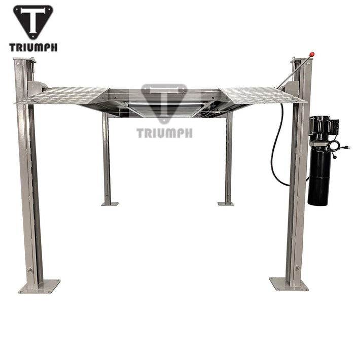 Triumph NSS-8SQ 8,000 lb. Shorter Length 4 Post Lift elevated