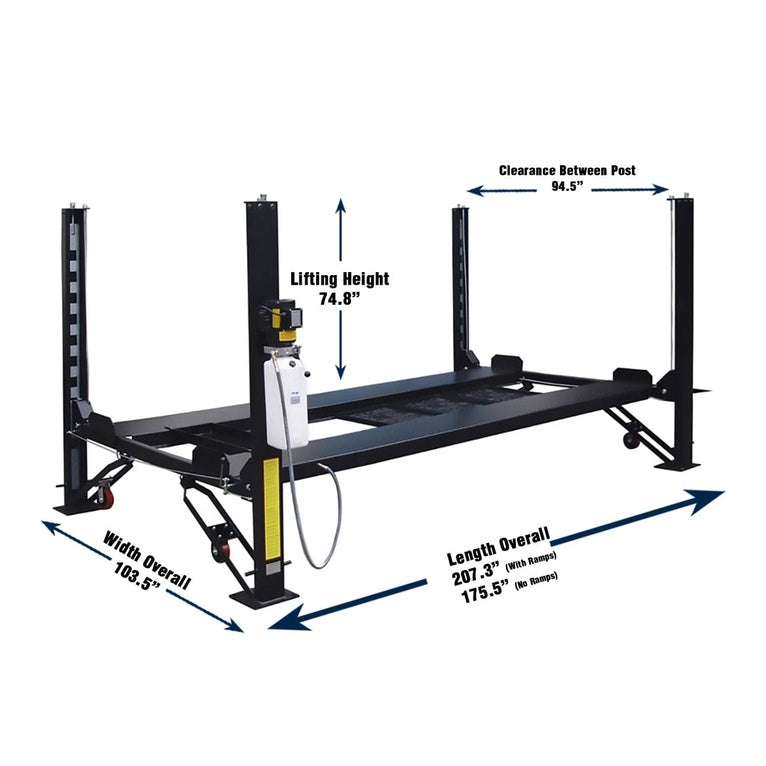 Tuxedo FP8K-DX 8,000 lb Deluxe Storage Lift - measurements