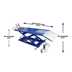 Tuxedo M-1500C-HR 1,500 lb High Rise Motorcycle Lift Bench dimensions