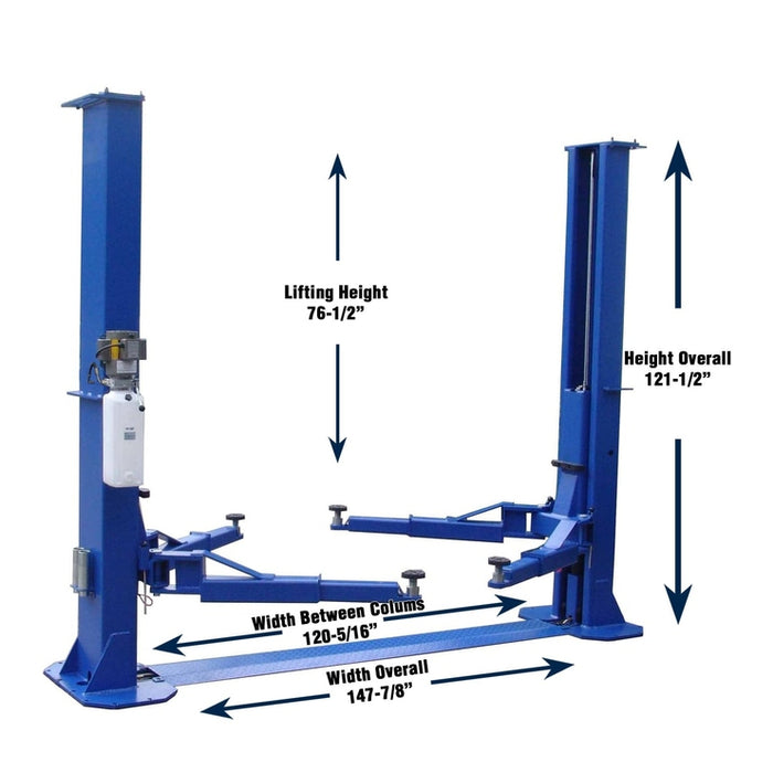Tuxedo TP12KFX 12,000 lb Two Post Floor Plate Lift dimensions