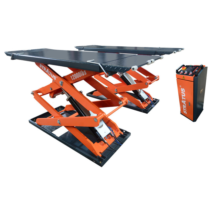 Stratus | SAE-UT12000 Commercial Grade On-Ground Or In-Ground Mount Low Profile Full Rise Scissor Car Lift