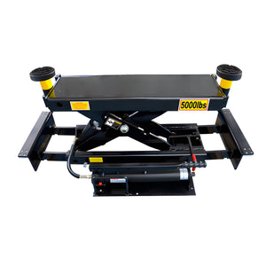 AMGO 409-DP J5H sliding jack with hand pump rated 5,000 lb capacity and 2.5 inch extension adapters