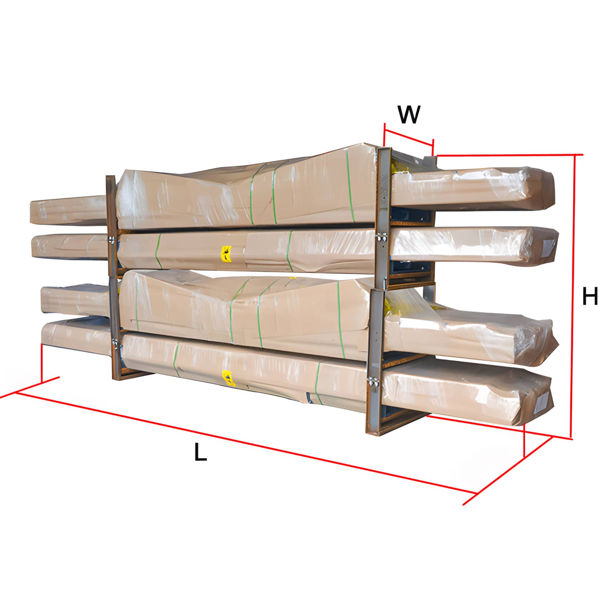 AMGO AX-12 packaging diagram showing 2 units per crate at 203 9/16 by 29 15/16 by 80 inches