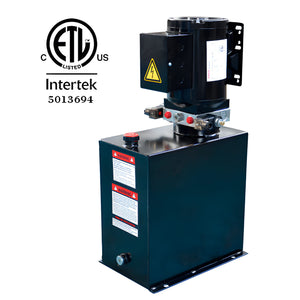 ETL-certified AMGO power unit on AX-12 with Intertek 5013694 listing and electric-hydraulic system