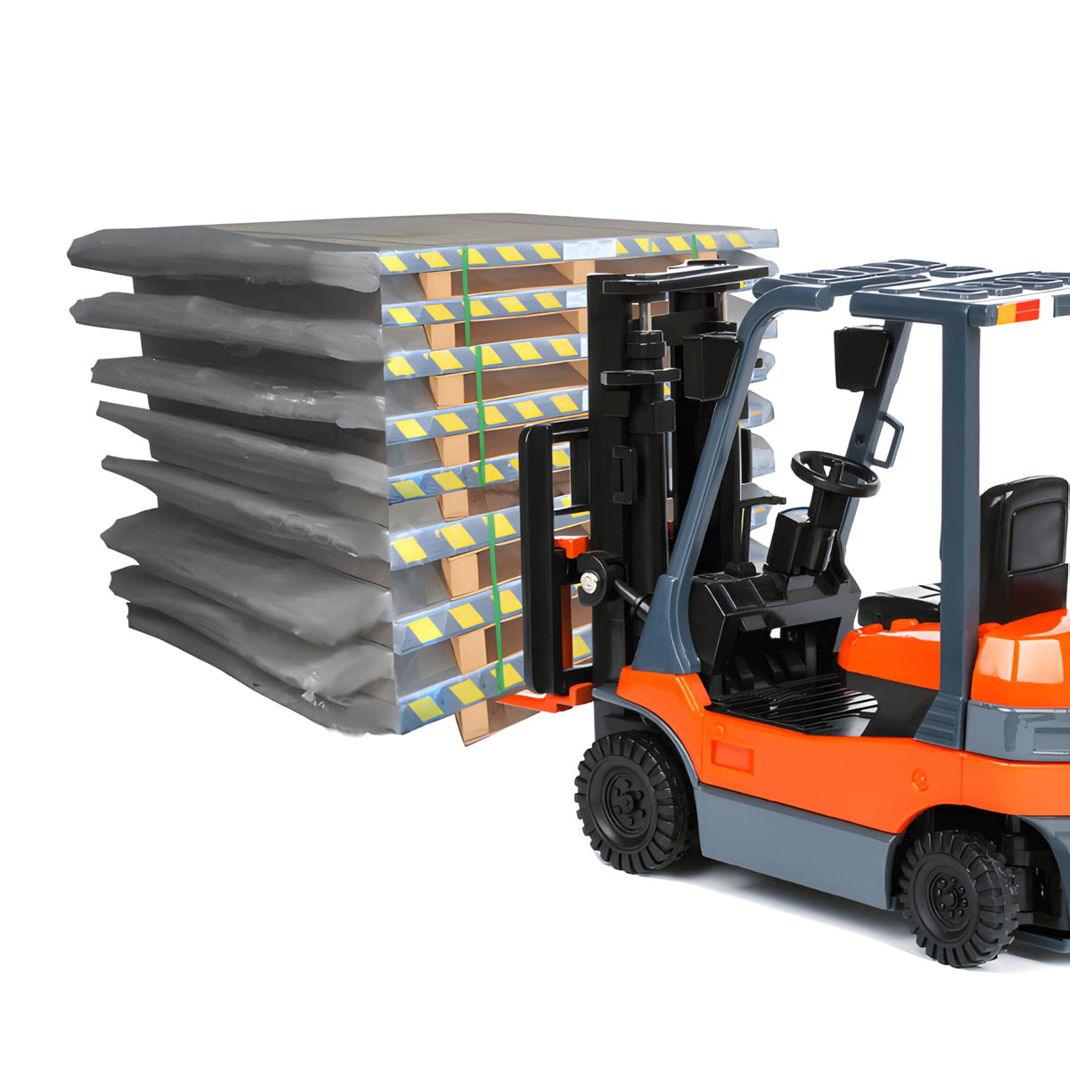 Forklift loading a stack of AMGO MR06 pallets for freight delivery