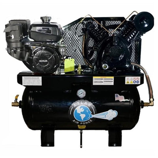 Atlas Air Force AF14G gas air compressor with Kohler engine on a horizontal steel tank