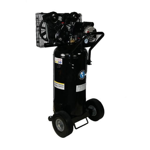 Atlas Air Force AF2 portable air compressor with 20-gallon vertical tank, oversized wheels, and metal belt guard