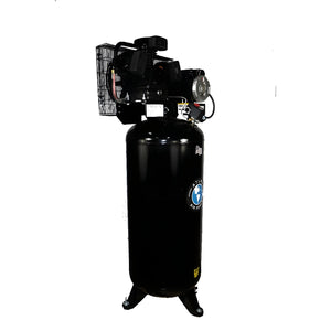 Atlas Air Force AF5 5 HP 60-gallon vertical air compressor, side view with motor and belt guard