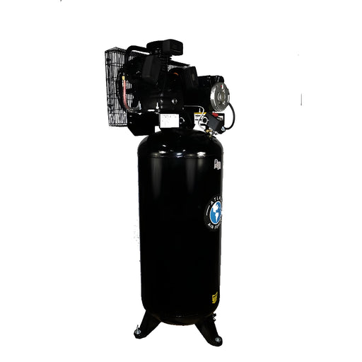 Atlas Air Force AF5 5 HP 60-gallon vertical air compressor, side view with motor and belt guard