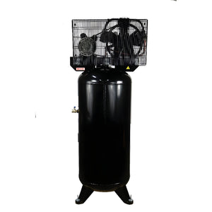 Atlas AF5 front view with caged 3-cylinder pump and motor over 60-gallon vertical tank