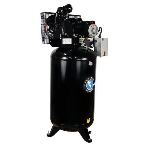 Atlas Air Force AF7 80-gallon vertical two-stage air compressor with magnetic starter, front view