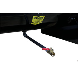 Extended tank drain tube with red-handle valve and "Drain Moisture From Tank Daily" warning label on the Atlas Air Force AF9G