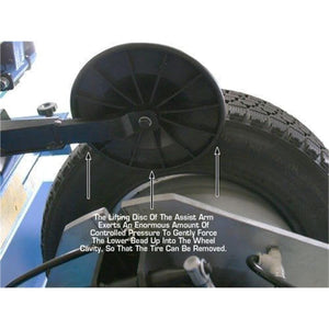 Atlas LHA bead lifting disc applying upward pressure on a tire during demount