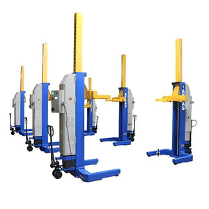 Atlas ATEML-6045BC mobile column lift system, six 16,500 lb battery-powered columns shown with one column highlighted at right