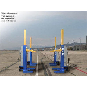 Atlas Maxima ML-4030BC battery-powered mobile column lift system positioned outdoors, demonstrating untethered operation on a paved surface