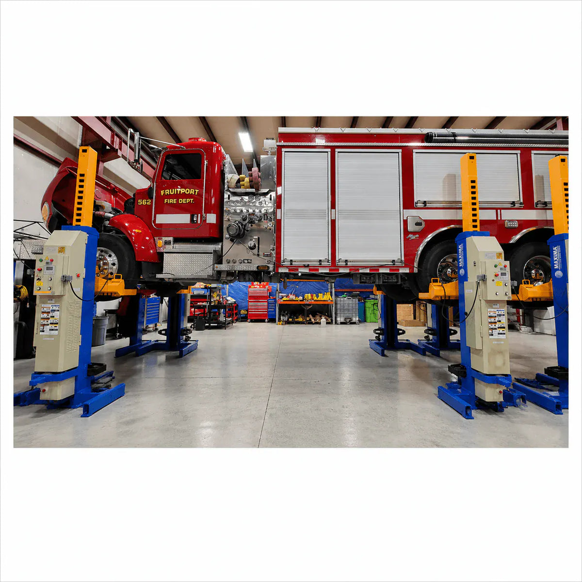 Atlas ML-6051BC six-pack mobile column lift in two facing rows of three columns, full system layout