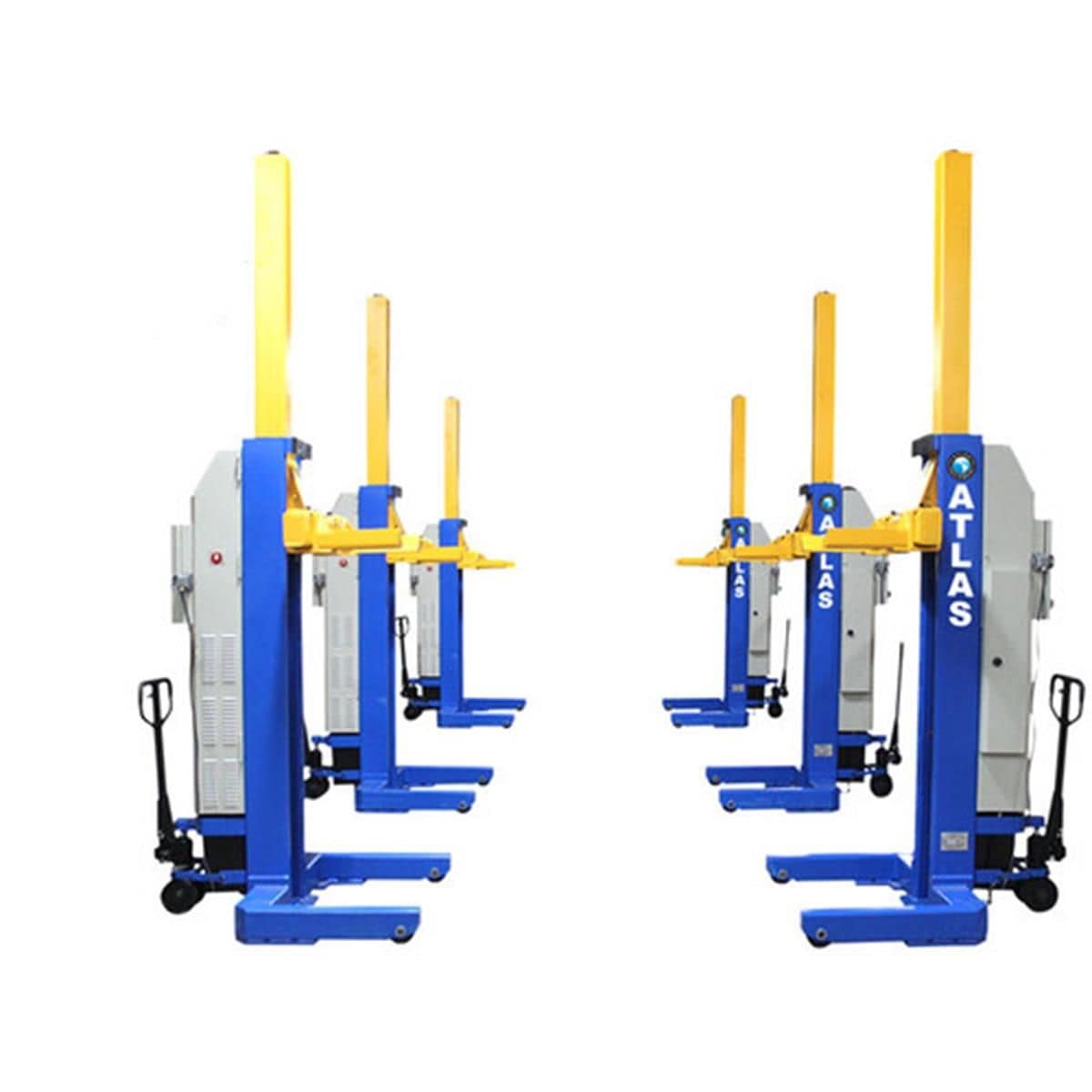 Atlas ML-6051BC mobile column lift built-in hydraulic pallet-jack mobility, single-operator repositioning on level concrete
