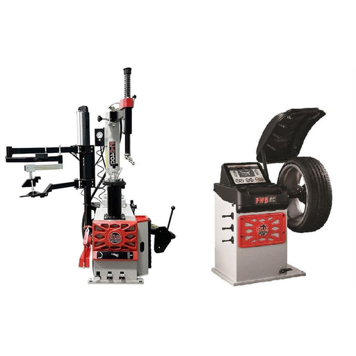Atlas Platinum PTC400 swing-arm tire changer paired with PWB50 2D computer wheel balancer combo