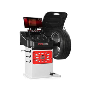 Atlas Platinum PWB90XL wheel balancer self-diagnostic menu on the high-resolution monitor