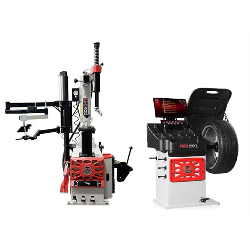 Atlas Platinum PTC400 tire changer paired with PWB90XL 3D video wheel balancer combo package