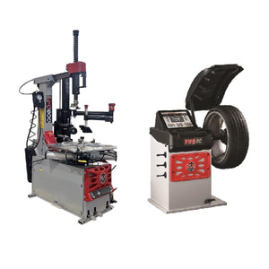 Atlas Platinum PTC600 tire changer and PWB50 wheel balancer combo package side by side
