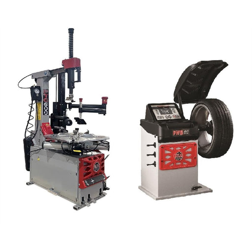 Atlas Platinum PTC600 tire changer and PWB50 wheel balancer combo package side by side