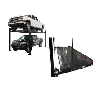 Atlas Garage PRO8000EXT-L 8,000 lb 4-post storage lift with diamond-plated runway and Pro-Floor panel detail