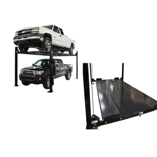 Atlas Garage PRO8000EXT-L 8,000 lb 4-post storage lift with diamond-plated runway and Pro-Floor panel detail