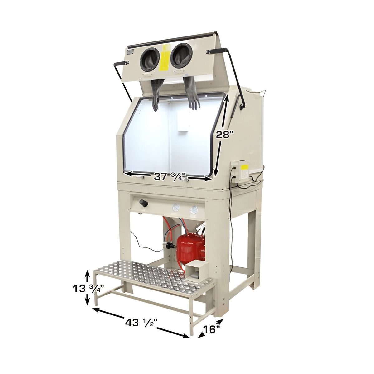 Atlas PSBC990 cabinet with door open showing 37 3/4-inch opening and step platform dimensions