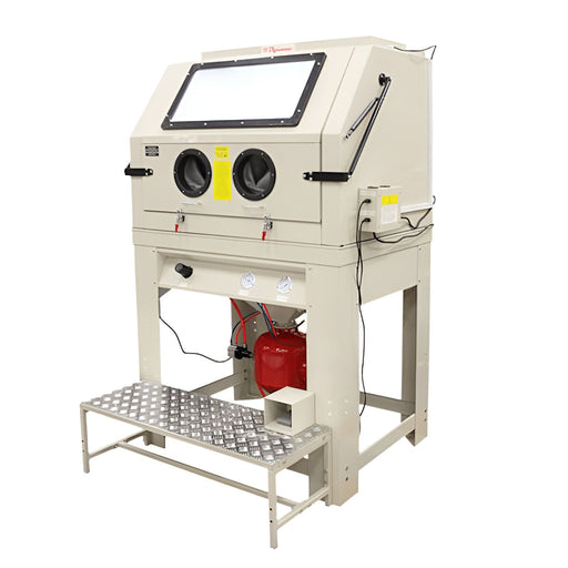 Atlas PSBC990 pressurized sandblast cabinet on stand, three-quarter view