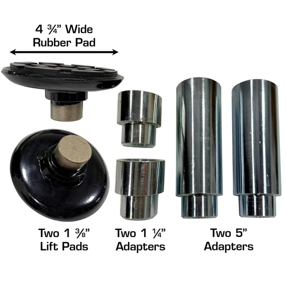 Atlas RJ45A included pads and truck adapters: 4-3/4 inch pad, 1-1/4 inch and 5 inch peg adapters