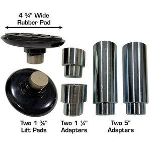 Atlas RJ45A included pads and truck adapters: 4-3/4 inch pad, 1-1/4 inch and 5 inch peg adapters