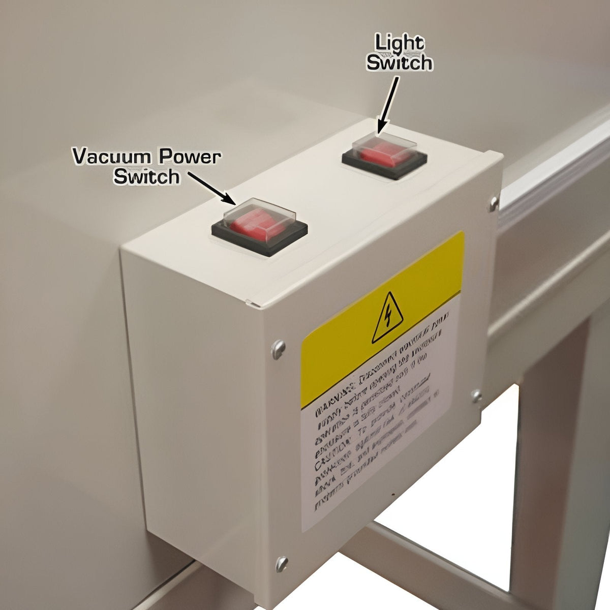 SBC1200 switch panel close-up showing vacuum power switch and light switch