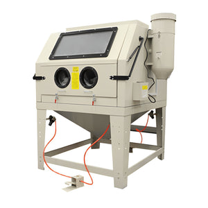 Atlas SBC1200 sandblast cabinet, front three-quarter view with dual loading doors and side-mounted vacuum