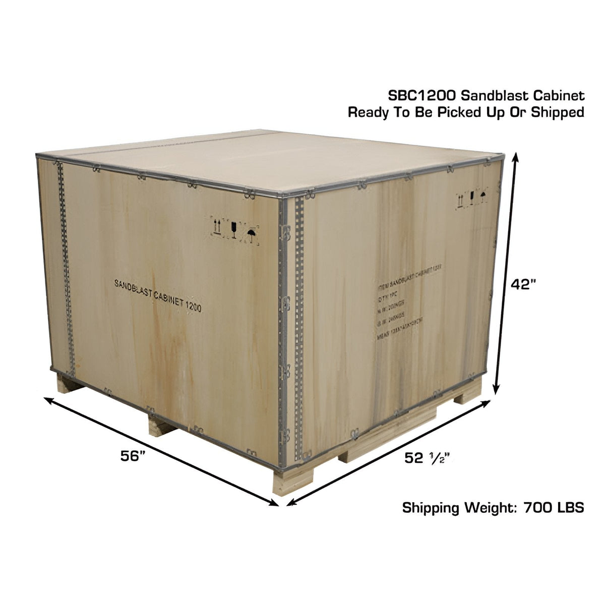 Atlas SBC1200 crated for pickup or freight shipment, 700 lb shipping weight