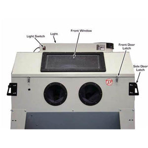 Atlas SBC420 front panel with tinted window, dual glove ports, light switch, and door latches