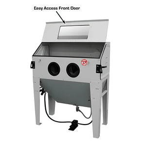 Atlas SBC420 sandblast cabinet with the top-load front door raised for access