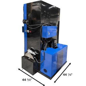 Atlas STW-750 spray wash cabinet, rear-corner view with 44 3/8-inch and 44 1/8-inch footprint dimension callouts