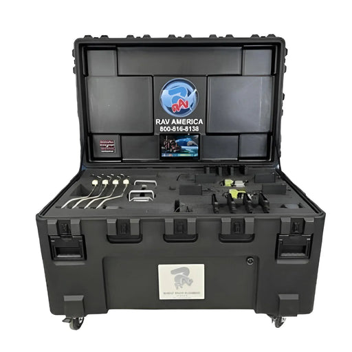 Atlas TD6000CNAK1 ESM1 truck alignment system open case with stowed sensor heads, Windows 10 tablet, and accessories