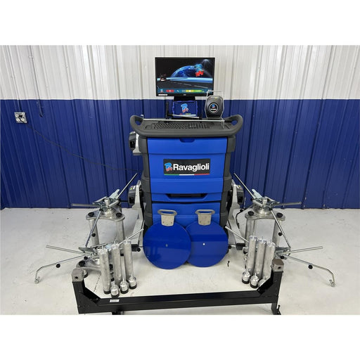 Atlas TD8060NA heavy-duty truck alignment system with Ravaglioli Express cabinet, 24-inch monitor, tablet, sensor heads, turntables