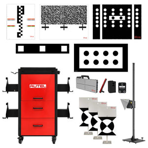 Autel IA1000AST All-Systems kit contents: LDW physical targets, AVM mats, ADAS storage cabinet, corner reflector case