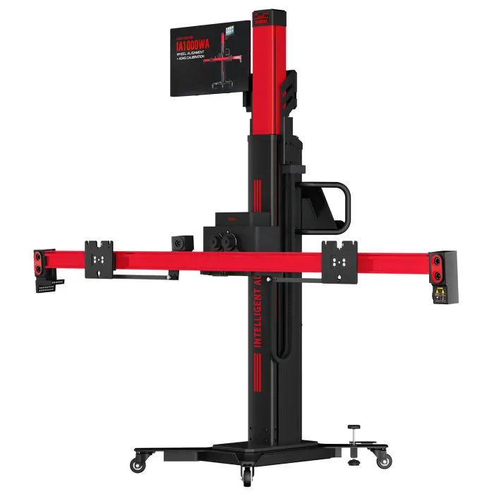 Autel IA1000 calibration frame three-quarter side view showing positioning cameras at the top of the column