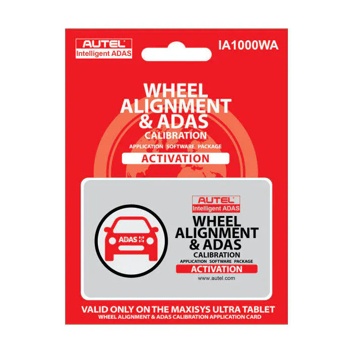 Autel IA1000WAUP Wheel Alignment and ADAS Calibration software activation card in red retail blister package