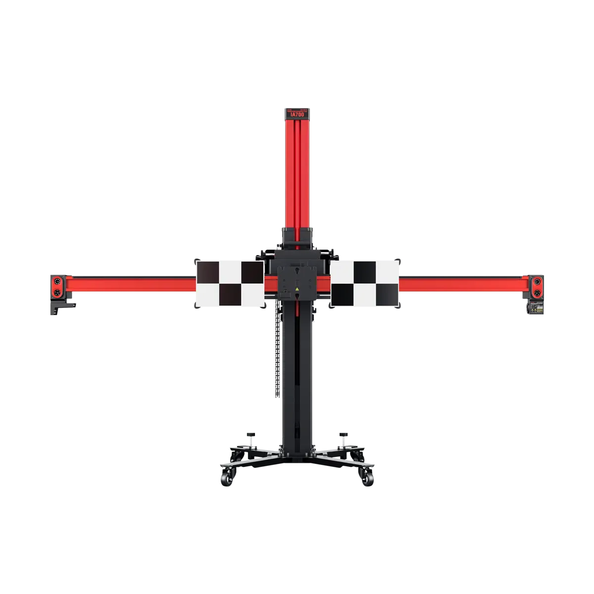 IA700 frame front view with crossbar deployed and dual checkerboard targets.
