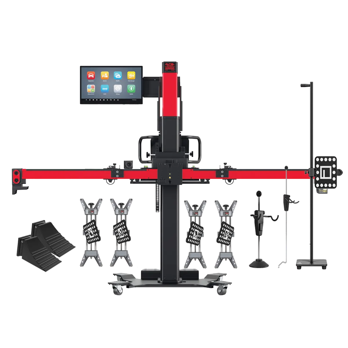 IA900WA frame with included standard accessories: 4 wheel clamps with camera targets, wheel chocks, steering wheel lock, brake pedal lock, distance target stand